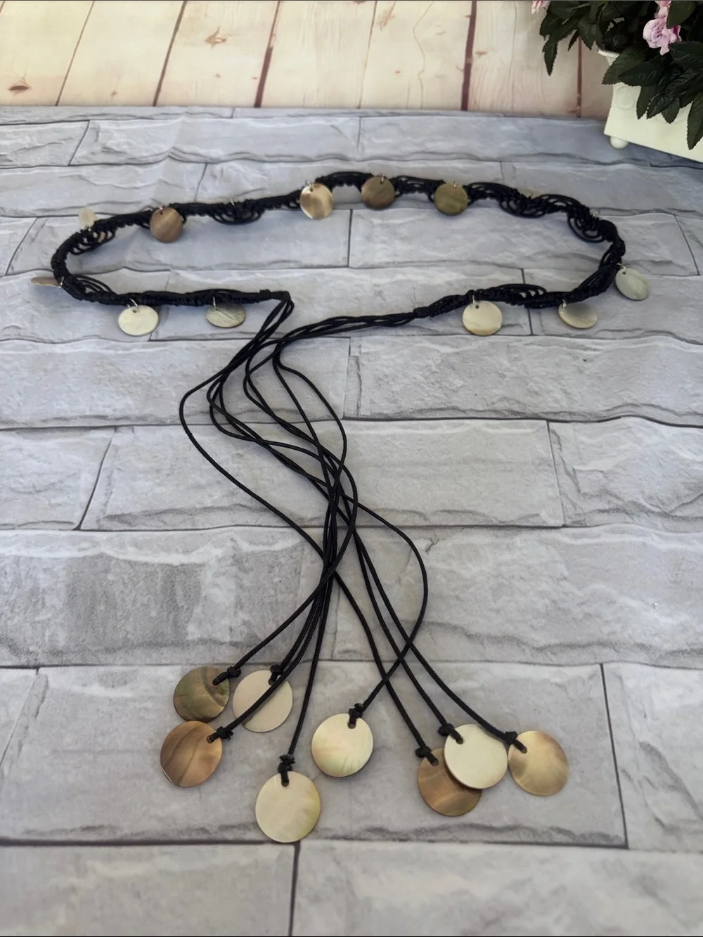 Macrame shell trim handmade belt